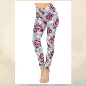 BLOOMING ROSE SKULL SOFT LEGGINGS 15I-L030